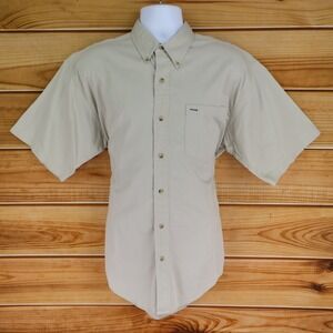 Croft & Barrow Short Sleeve Button Down Shirt Mens Sz M Beige 100% Cotton Pocket